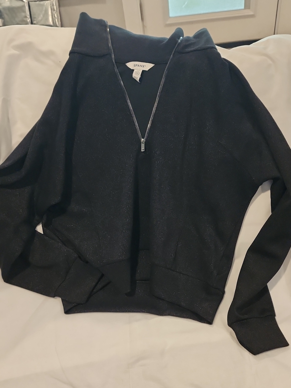 SPANX Black Gold Shimmer Half-Zip Turtleneck Sweater